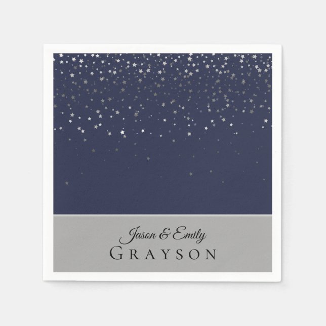 Paper Napkins- Petite Stars Midnight & Silver-grey Napkin (Front)