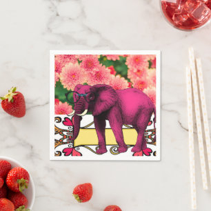 Paper Napkins, Pink Elephant Floral  Napkins