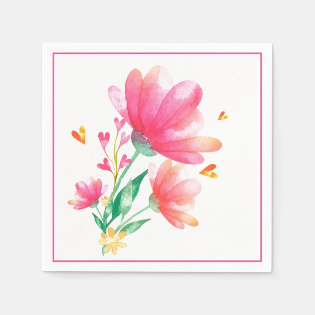 Paper Napkins-Pink Floral Napkin (Front)