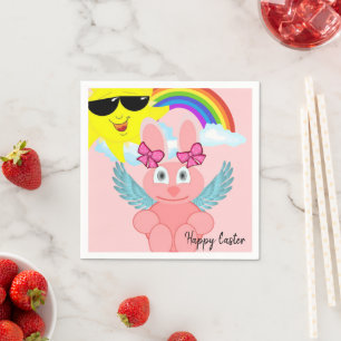 Paper Napkins, Pink Rabbit Happy Easter Napkin
