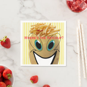 Paper Napkins, Potato, French Fries, Stripe Yellow Napkin