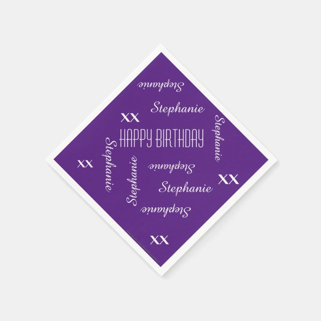 Paper Napkins Purple Adult Birthday Repeating Name (Corner)