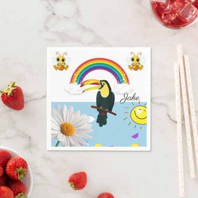 Paper Napkins, Rainbow Parrot Sun Daisy Napkin (Insitu)
