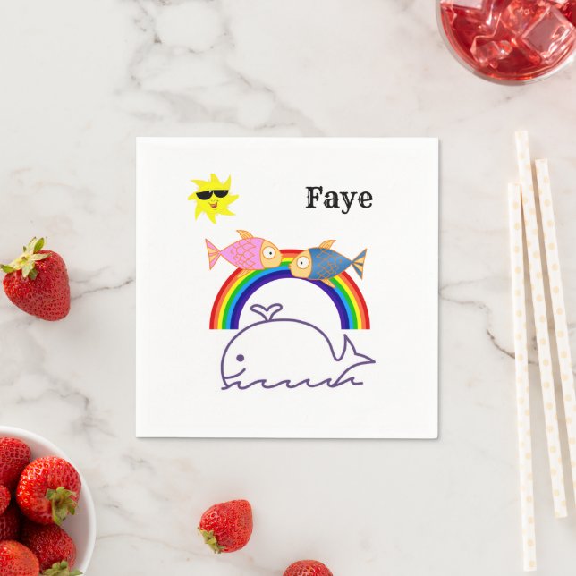 Paper Napkins, Rainbow Sun Whale Fish Napkin (Insitu)