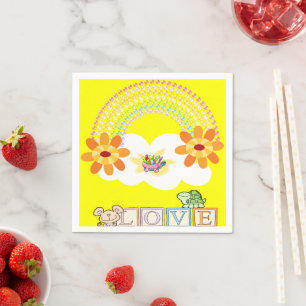 Paper Napkins, Rainbow Turtle Monkey Yellow Napkin