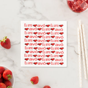 Paper Napkins, Red Hearts Love Avo Portuguese  Napkin