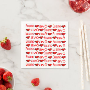 Paper Napkins, Red Hearts Love Avo Portuguese  Napkin