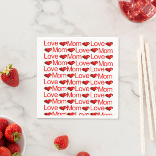 Paper Napkins, Red Hearts Love Mum Napkin