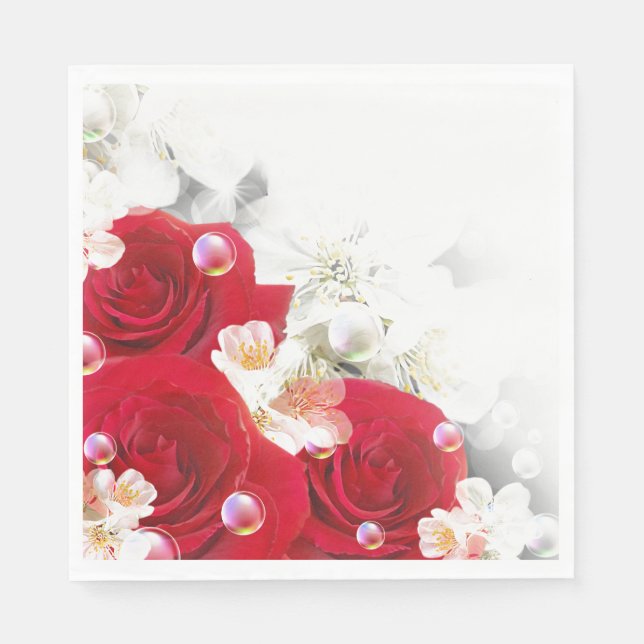 Paper Napkins-Red Roses Napkin (Front)