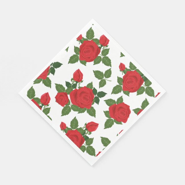 Paper Napkins-Red Roses Napkin (Corner)