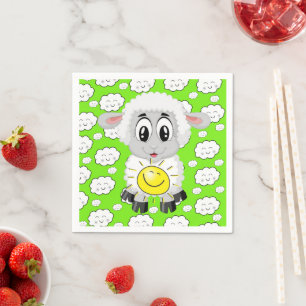 Paper Napkins, Sheep Clouds Sun Green Napkin