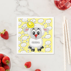 Paper Napkins, Sheep Sun Clouds Yellow Napkin