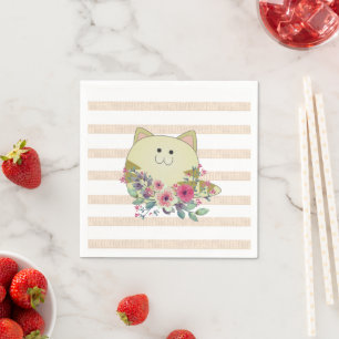 Paper Napkins, Stripe Cat Beige Floral Napkin