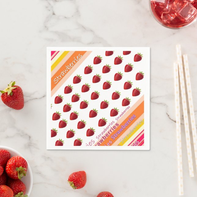 Paper Napkins, Stripe Strawberry Napkin (Insitu)