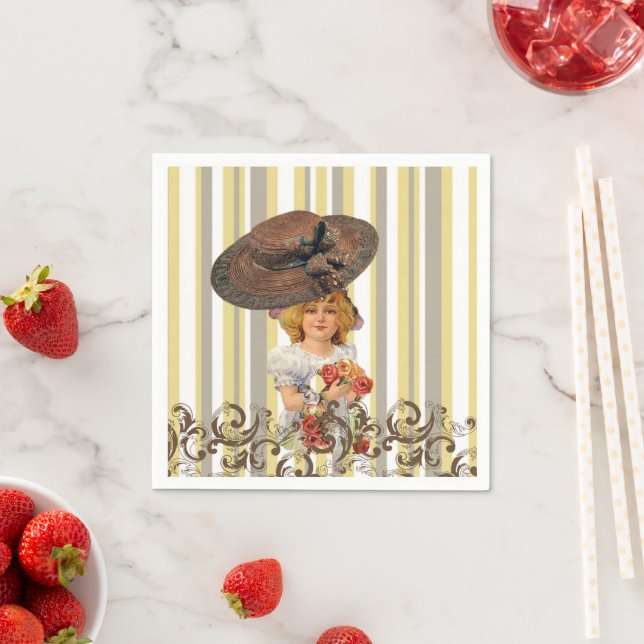 Paper Napkins, Stripe Vintage Floral Napkin (Insitu)