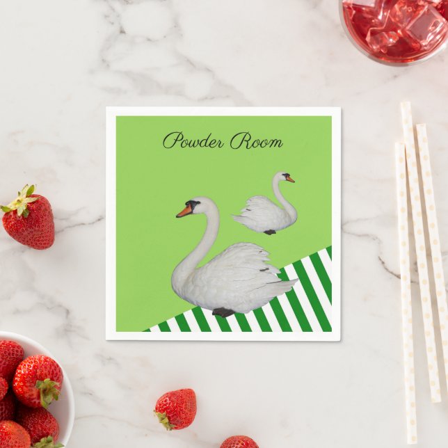 Paper Napkins, Swans Green White Stripe Napkin (Insitu)