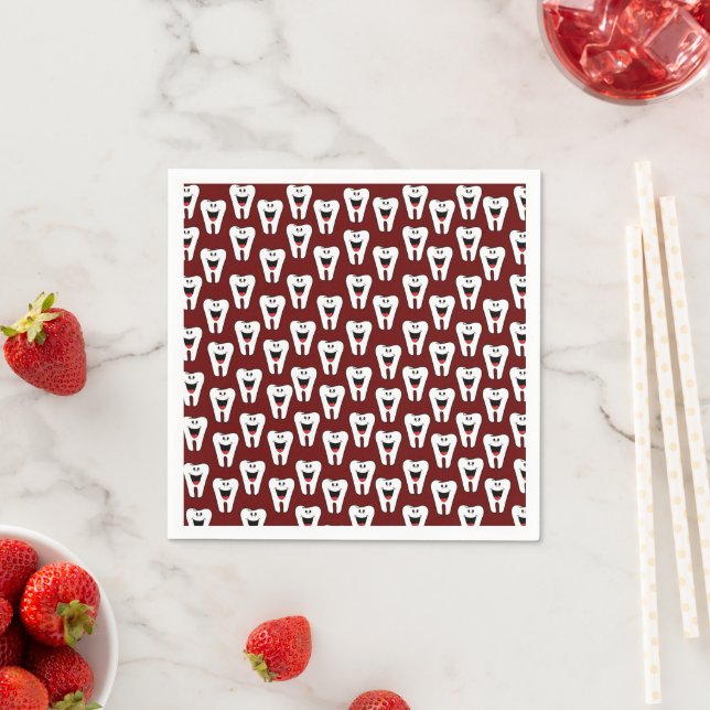 Paper Napkins, Teeth Smile Burgundy Dentist Napkin (Insitu)