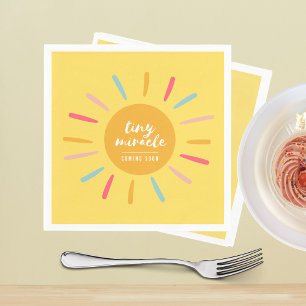 Paper Napkins, Tiny miracle Baby Shower Yellow Sun Napkin