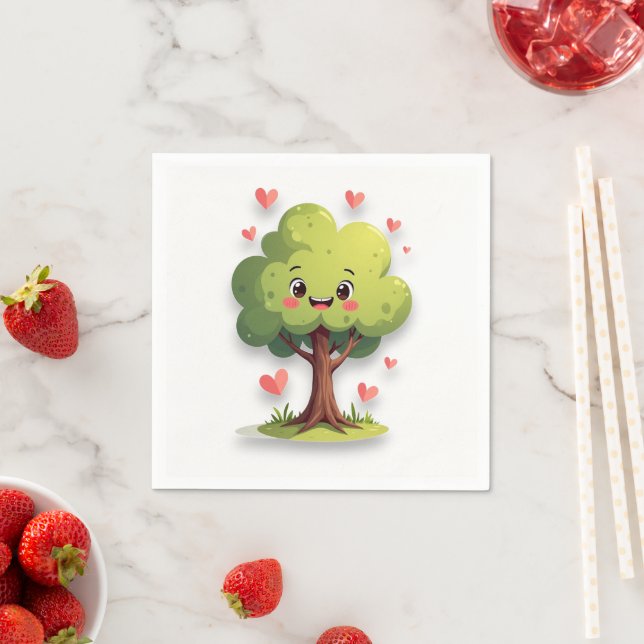 Paper Napkins Valentine's Day Tree Red Hearts (Insitu)