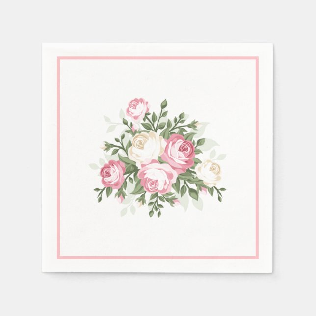 Paper Napkins-Vintage Pink Rose Napkin (Front)