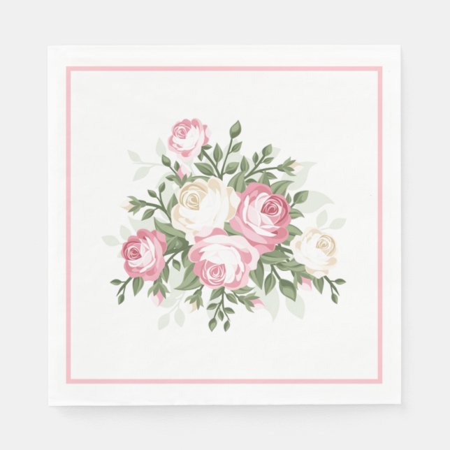 Paper Napkins-Vintage Pink Rose Napkin (Front)