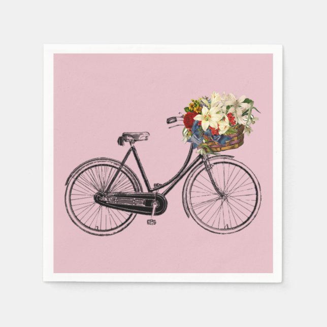 paper napkins white bike bicycle flower pink (Front)