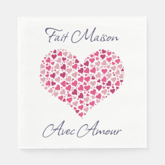 Paper napkins with pink hearts pattern