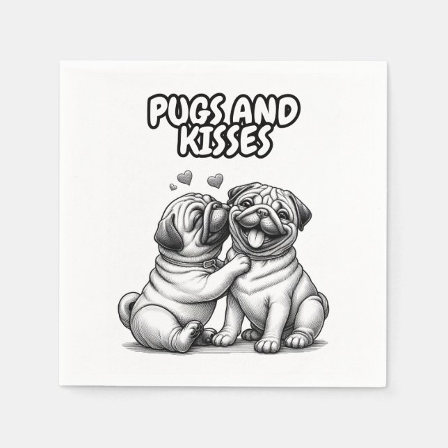 Paper napkins with pugs and kisses (Front)