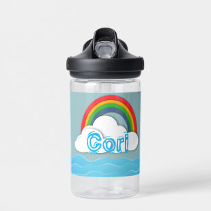 Paper Ocean with Rainbow and Clouds Custom Name Water Bottle