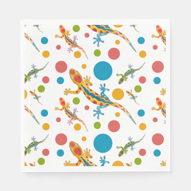 Paper party napkins with colourful gecko design (Front)