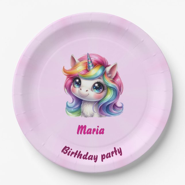 Paper & Party Plates cute unicorn  (Front)
