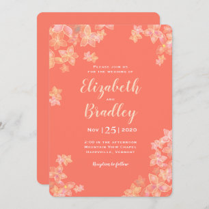 Paper Petals Coral Orange Floral Wedding Invitation