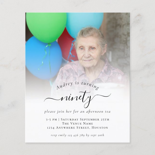 PAPER Photo Script 90th Birthday Party Invitation (Front)