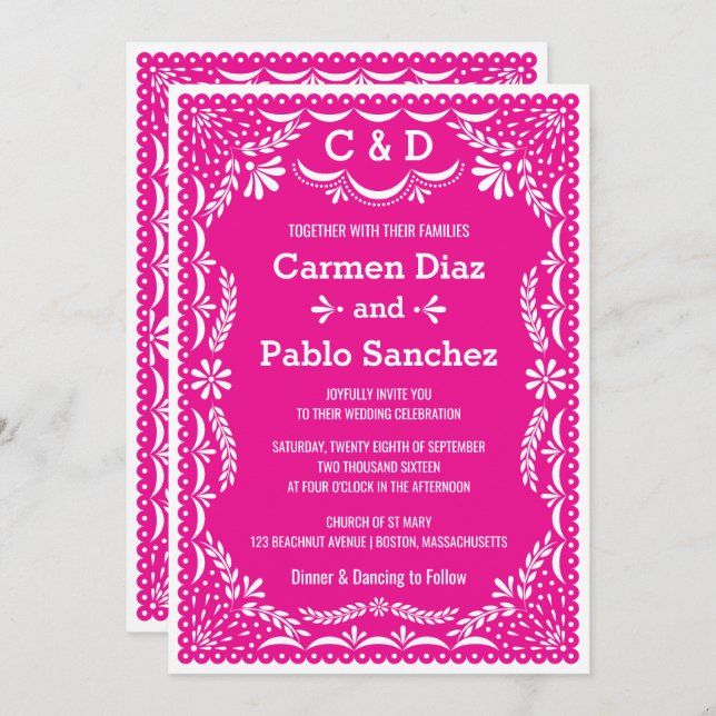 Paper Picado Colourful Mexican Wedding Invitation (Front/Back)