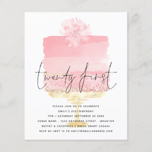 PAPER Pink Cake Script 21st Birthday Invitation 