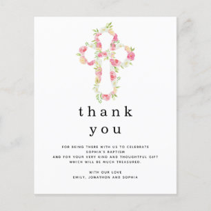 PAPER Pink Florals Cross Baptism Thank you