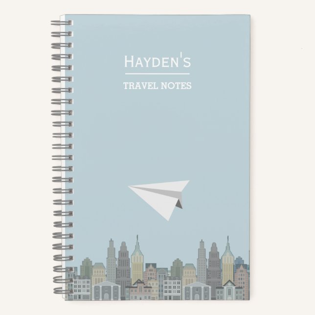 Paper Plane City Escape Personalised Travel Notebook (Front)