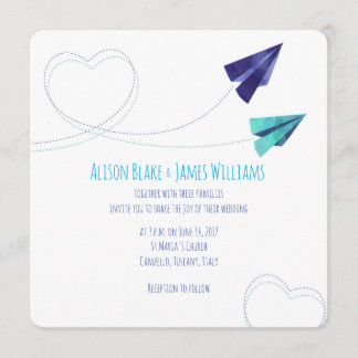 Paper plane watercolor wedding invitation
