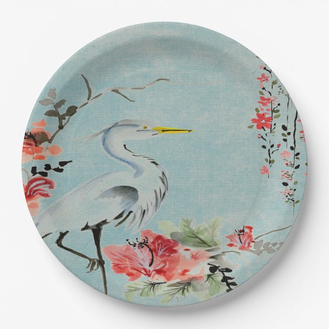 Paper plate   Asian crane flower aqua (Front)