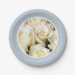 Paper Plate-Blue  Fog CoIored with Ivory Roses Plate
