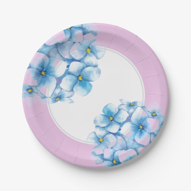 Paper Plate-Blue Hydrangeas Plate (Front)
