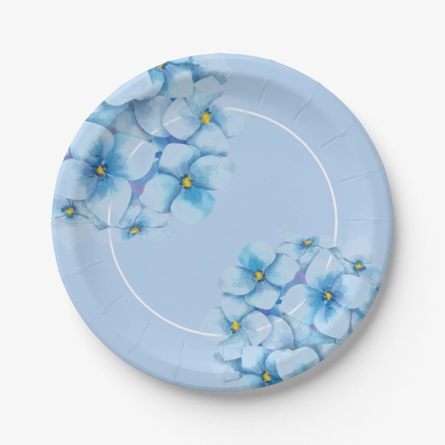 Paper Plate-Blue Hydrangeas Plate (Front)