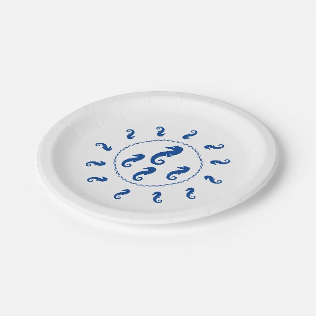 Paper Plate - Blue Sea Horses in a Circle (Angled)