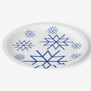 Paper Plate - Blue Snowflakes