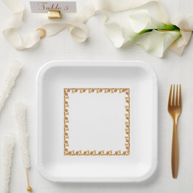 Paper Plate – Border of Golden Angle Iron Leaves (Wedding)