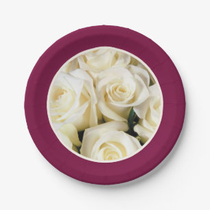 Paper Plate-Cassis CoIored with Ivory Roses Plate