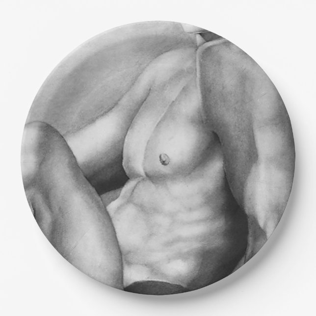 Paper Plate For Him - Fine Art Nude-Male Drawing (Front)