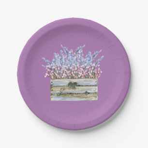 Paper Plate  in Purple with Flowers in Container