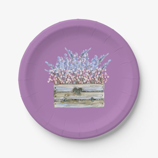 Paper Plate  in Purple with Flowers in Container (Front)