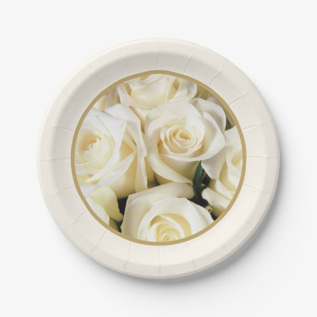 Paper Plate-Ivory Roses Paper Plate (Front)